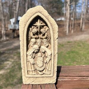 Carruth Studio Nativity Hanging Stone Wall Art Signed Sculpture, Vintage 1998